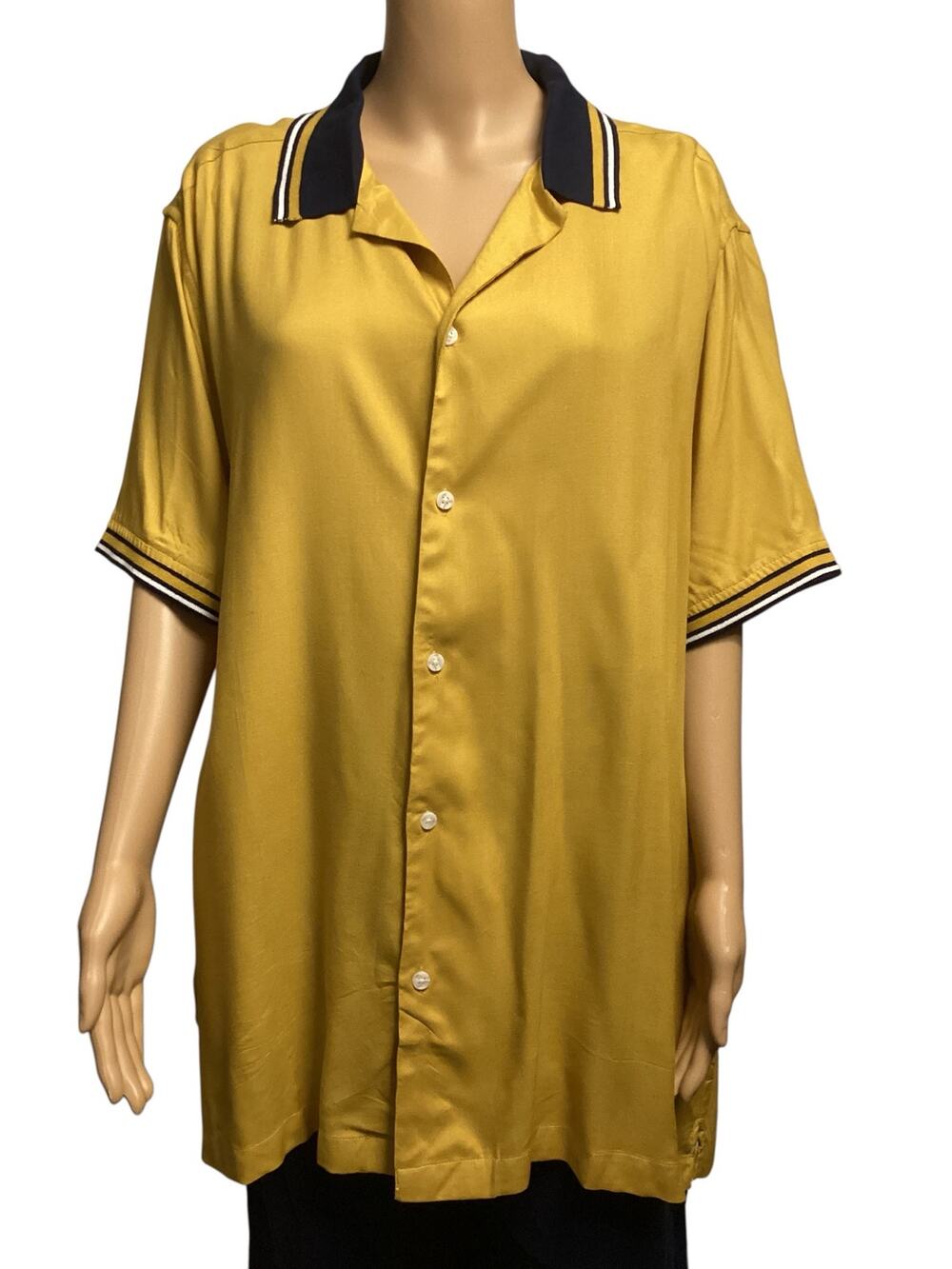 ASOS DESIGN Men’s Mustard Satin Camp Shirt Retro Bowling Short Sleeve size L